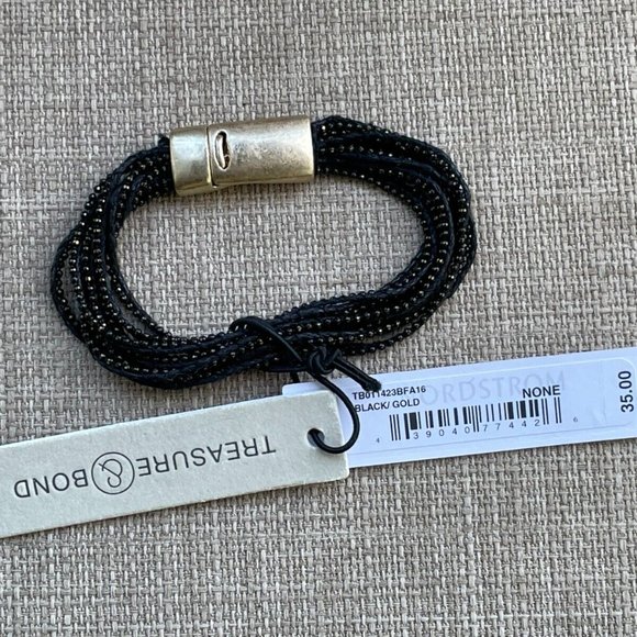 Treasure & Bond Women Bracelet Black Wrist Band Gold Tone Magnet Closure $35 - Picture 6 of 12